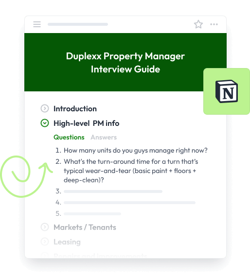 Duplexx Multifamily Blueprint property manager interview notion guide visual